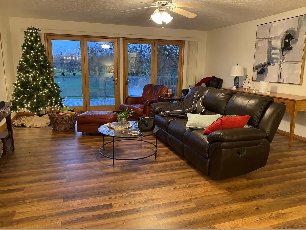 Residential living room with hardwood flooring installed by Interior Solutions